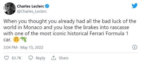 Леклер разбил «Феррари» Лауды на ретро-Гран-при Монако. Гонки на родине – главное проклятие Шарля