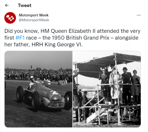 Сейчас вспоминают фото Елизаветы II на первой гонке в истории «Ф-1». Но это миф – на снимках не она